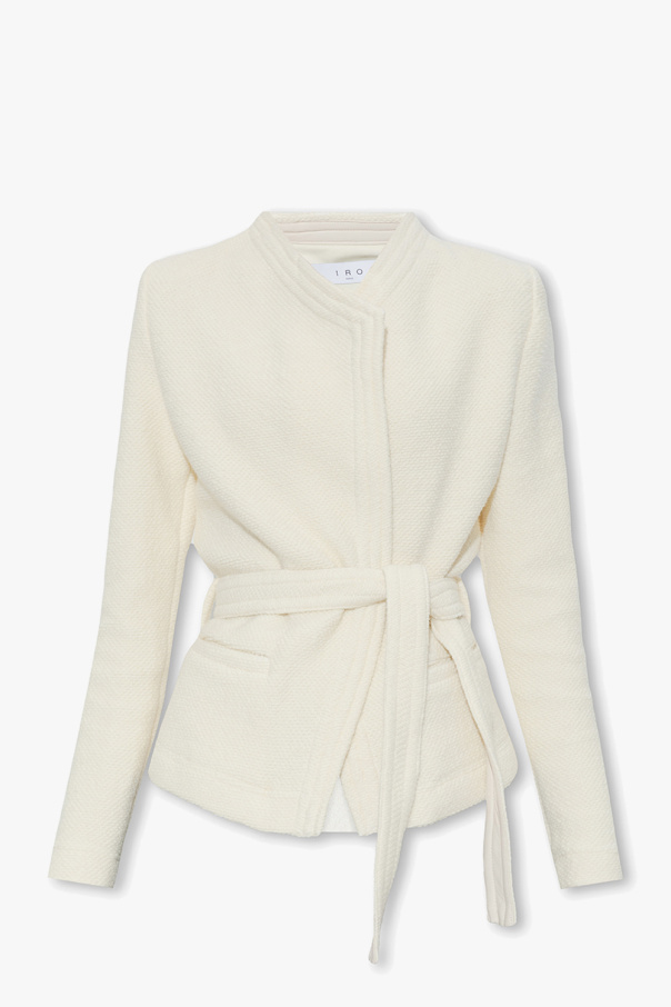 Cream belted jacket best sale